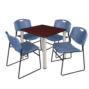 Kee Square Breakroom Table and Chair Package, Kee 30" Square Post-Leg Breakroom Table with 4 Zeng Stack Chairs