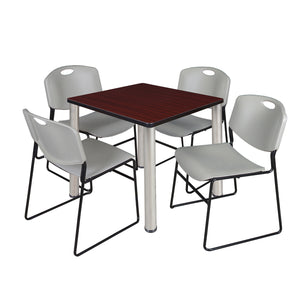 Kee Square Breakroom Table and Chair Package, Kee 30" Square Post-Leg Breakroom Table with 4 Zeng Stack Chairs