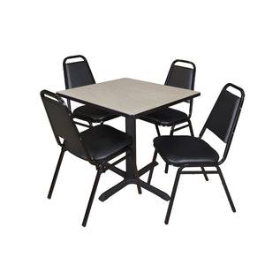 Cain Square Breakroom Table and Chair Package, Cain 30" Square X-Base Breakroom Table with 4 Restaurant Stack Chairs