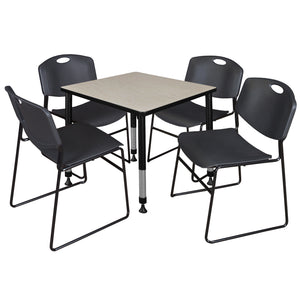 Kee Classroom Table and Chair Package, Kee 30" Square Adjustable Height Table with 4 Black Zeng Stack Chairs