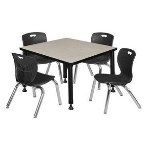 Kee Classroom Table and Chair Package, Kee 30" Square Adjustable Height Table with 4 Andy 12" Stack Chairs