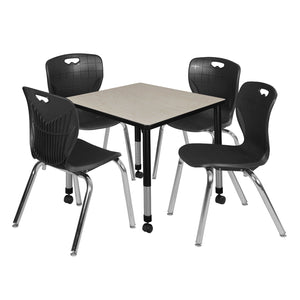 Kee Classroom Table and Chair Package, Kee 30" Square Mobile Adjustable Height Table with 4 Andy 18" Stack Chairs