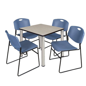 Kee Square Breakroom Table and Chair Package, Kee 30" Square Post-Leg Breakroom Table with 4 Zeng Stack Chairs