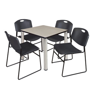 Kee Square Breakroom Table and Chair Package, Kee 30" Square Post-Leg Breakroom Table with 4 Zeng Stack Chairs