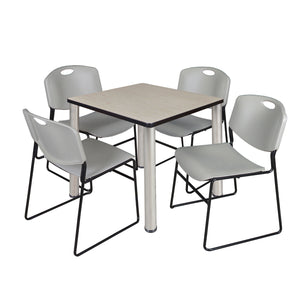 Kee Square Breakroom Table and Chair Package, Kee 30" Square Post-Leg Breakroom Table with 4 Zeng Stack Chairs