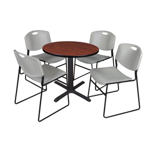 Cain Round Breakroom Table and Chair Package, Cain 30" Round X-Base Breakroom Table with 4 Zeng Stack Chairs