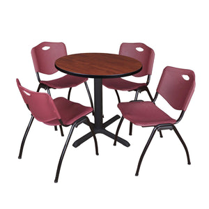 Cain Round Breakroom Table and Chair Package, Cain 30" Round X-Base Breakroom Table with 4 "M" Stack Chairs