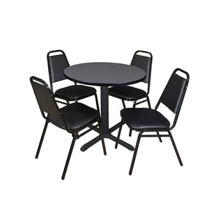 Cain Round Breakroom Table and Chair Package, Cain 30" Round X-Base Breakroom Table with 4 Restaurant Stack Chairs