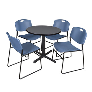 Cain Round Breakroom Table and Chair Package, Cain 30" Round X-Base Breakroom Table with 4 Zeng Stack Chairs