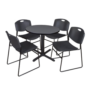 Cain Round Breakroom Table and Chair Package, Cain 30" Round X-Base Breakroom Table with 4 Zeng Stack Chairs