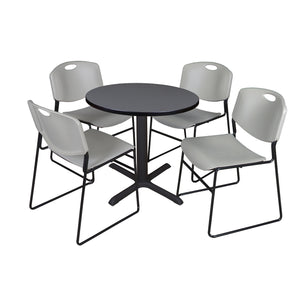 Cain Round Breakroom Table and Chair Package, Cain 30" Round X-Base Breakroom Table with 4 Zeng Stack Chairs