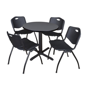 Cain Round Breakroom Table and Chair Package, Cain 30" Round X-Base Breakroom Table with 4 "M" Stack Chairs