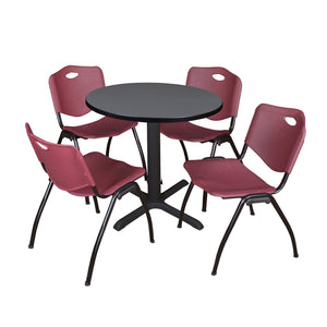 Cain Round Breakroom Table and Chair Package, Cain 30" Round X-Base Breakroom Table with 4 "M" Stack Chairs