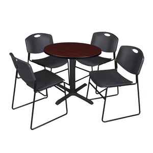 Cain Round Breakroom Table and Chair Package, Cain 30" Round X-Base Breakroom Table with 4 Zeng Stack Chairs