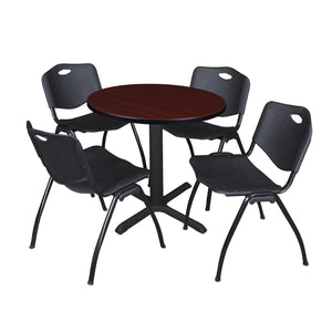 Cain Round Breakroom Table and Chair Package, Cain 30" Round X-Base Breakroom Table with 4 "M" Stack Chairs