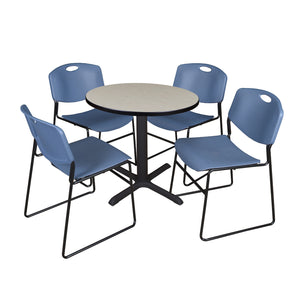 Cain Round Breakroom Table and Chair Package, Cain 30" Round X-Base Breakroom Table with 4 Zeng Stack Chairs
