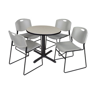 Cain Round Breakroom Table and Chair Package, Cain 30" Round X-Base Breakroom Table with 4 Zeng Stack Chairs