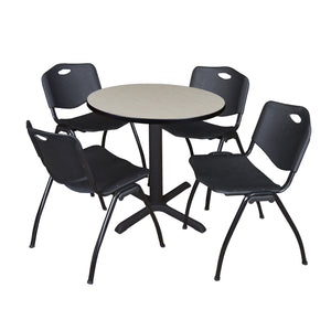 Cain Round Breakroom Table and Chair Package, Cain 30" Round X-Base Breakroom Table with 4 "M" Stack Chairs