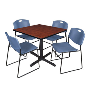 Cain Square Breakroom Table and Chair Package, Cain 36" Square X-Base Breakroom Table with 4 Zeng Stack Chairs