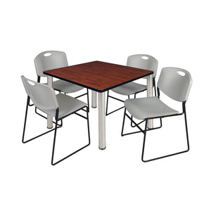 Kee Square Breakroom Table and Chair Package, Kee 36" Square Post-Leg Breakroom Table with 4 Zeng Stack Chairs