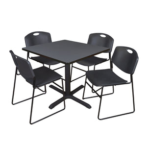 Cain Square Breakroom Table and Chair Package, Cain 36" Square X-Base Breakroom Table with 4 Zeng Stack Chairs