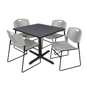 Cain Square Breakroom Table and Chair Package, Cain 36" Square X-Base Breakroom Table with 4 Zeng Stack Chairs