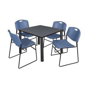 Kee Square Breakroom Table and Chair Package, Kee 36" Square Post-Leg Breakroom Table with 4 Zeng Stack Chairs