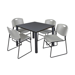 Kee Square Breakroom Table and Chair Package, Kee 36" Square Post-Leg Breakroom Table with 4 Zeng Stack Chairs