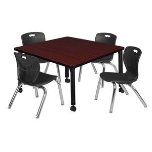 Kee Classroom Table and Chair Package, Kee 36" Square Mobile Adjustable Height Table with 4 Andy 12" Stack Chairs
