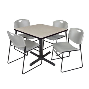 Cain Square Breakroom Table and Chair Package, Cain 36" Square X-Base Breakroom Table with 4 Zeng Stack Chairs