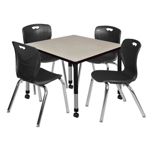 Kee Classroom Table and Chair Package, Kee 36" Square Mobile Adjustable Height Table with 4 Andy 18" Stack Chairs
