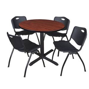 Cain Round Breakroom Table and Chair Package, Cain 36" Round X-Base Breakroom Table with 4 "M" Stack Chairs