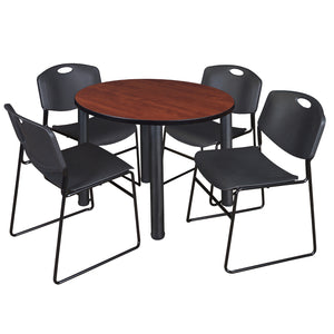 Kee Round Breakroom Table and Chair Package, Kee 36" Round Post-Leg Breakroom Table with 4 Zeng Stack Chairs