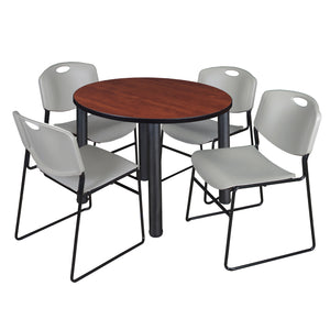 Kee Round Breakroom Table and Chair Package, Kee 36" Round Post-Leg Breakroom Table with 4 Zeng Stack Chairs
