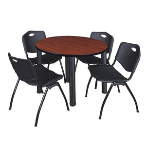 Kee Round Breakroom Table and Chair Package, Kee 36" Round Post-Leg Breakroom Table with 4 "M" Stack Chairs