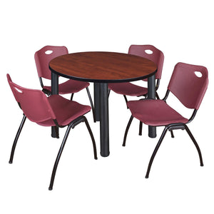 Kee Round Breakroom Table and Chair Package, Kee 36" Round Post-Leg Breakroom Table with 4 "M" Stack Chairs