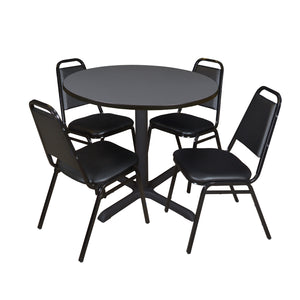 Cain Round Breakroom Table and Chair Package, Cain 36" Round X-Base Breakroom Table with 4 Restaurant Stack Chairs
