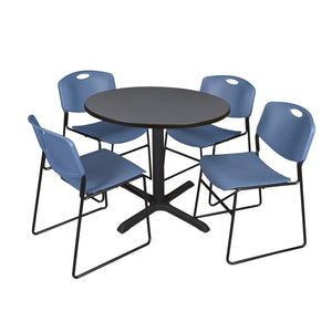 Cain Round Breakroom Table and Chair Package, Cain 36" Round X-Base Breakroom Table with 4 Zeng Stack Chairs