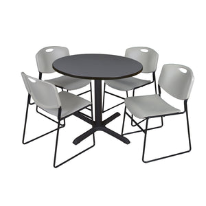 Cain Round Breakroom Table and Chair Package, Cain 36" Round X-Base Breakroom Table with 4 Zeng Stack Chairs