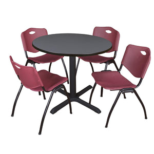 Cain Round Breakroom Table and Chair Package, Cain 36" Round X-Base Breakroom Table with 4 "M" Stack Chairs