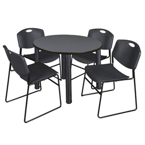 Kee Round Breakroom Table and Chair Package, Kee 36" Round Post-Leg Breakroom Table with 4 Zeng Stack Chairs