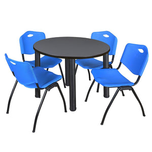 Kee Round Breakroom Table and Chair Package, Kee 36" Round Post-Leg Breakroom Table with 4 "M" Stack Chairs
