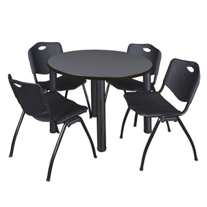 Kee Round Breakroom Table and Chair Package, Kee 36" Round Post-Leg Breakroom Table with 4 "M" Stack Chairs
