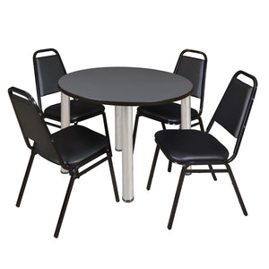 Kee Round Breakroom Table and Chair Package, Kee 36" Round Post-Leg Breakroom Table with 4 Restaurant Stack Chairs