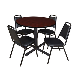 Cain Round Breakroom Table and Chair Package, Cain 36" Round X-Base Breakroom Table with 4 Restaurant Stack Chairs