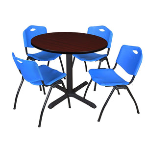 Cain Round Breakroom Table and Chair Package, Cain 36" Round X-Base Breakroom Table with 4 "M" Stack Chairs