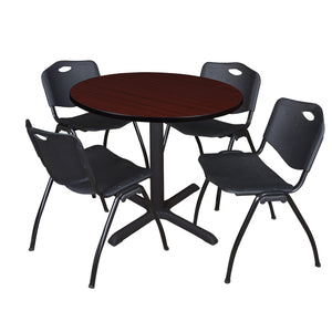 Cain Round Breakroom Table and Chair Package, Cain 36" Round X-Base Breakroom Table with 4 "M" Stack Chairs