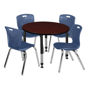 Kee Classroom Table and Chair Package, Kee 36" Round Adjustable Height Table with 4 Andy 18" Stack Chairs