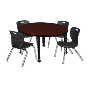 Kee Classroom Table and Chair Package, Kee 36" Round Mobile Adjustable Height Table with 4 Andy 12" Stack Chairs