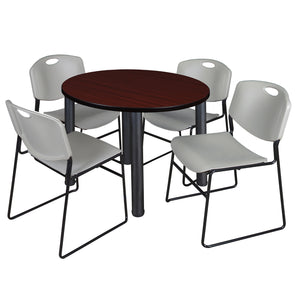 Kee Round Breakroom Table and Chair Package, Kee 36" Round Post-Leg Breakroom Table with 4 Zeng Stack Chairs